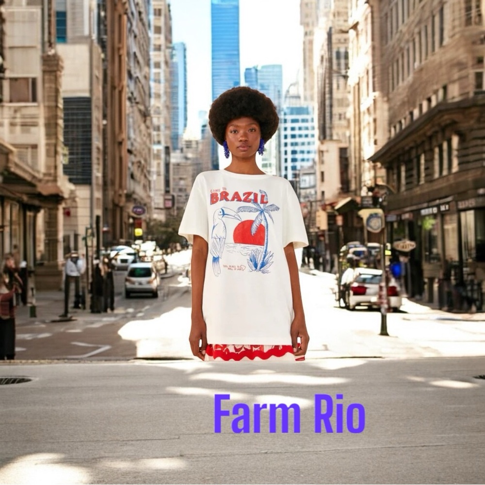 Farm Rio White Graphic T-Shirt with Brazil Print sz XL NWOT UNISEX